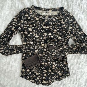 Free People Pretty Little Thermal Black and Cream floral XS
